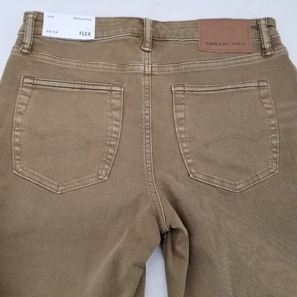 NWT American Eagle Jeans Mens 30x34 Brown Slim Straight AE Next Level Flex - Picture 3 of 9